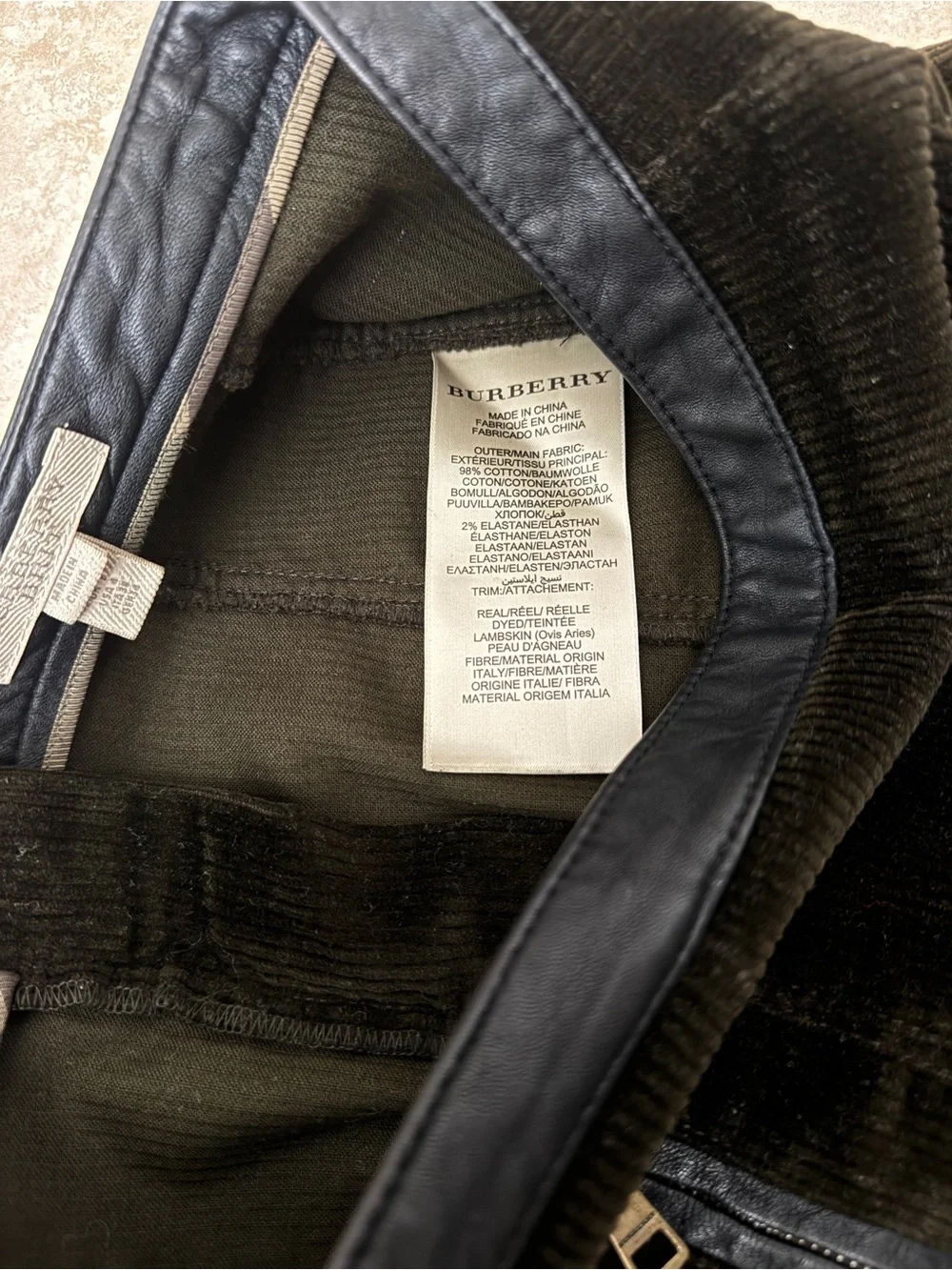 Burberry Dark Olive Corduroy Leather Trim Zip Pocket Skirt US 4